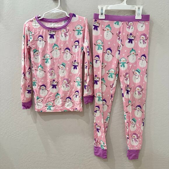 Little Sleepies Pink Snowman Bamboo Pajamas - Picture 1 of 9